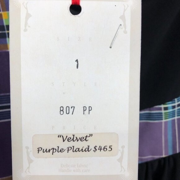 NWT Leona Edmiston Black “Velvet” Purple Plaid Halter Sleeveless Mini Dress 6 - Picture 12 of 14